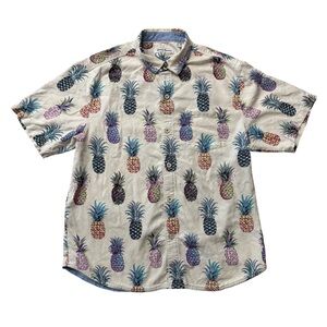 SOLD Tommy Bahama Silk Hawaiian Beach Cruise Shirt Pineapple Top Curved Hem